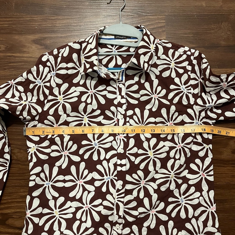J. McLaughlin Floral Brown White Button Down Textured Shirt size S - Picture 11 of 13